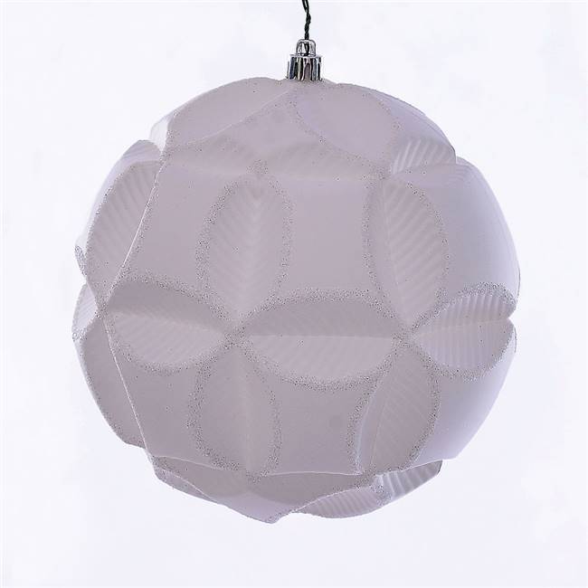 6" White Matte Clover Ball Ornament 2/Bg