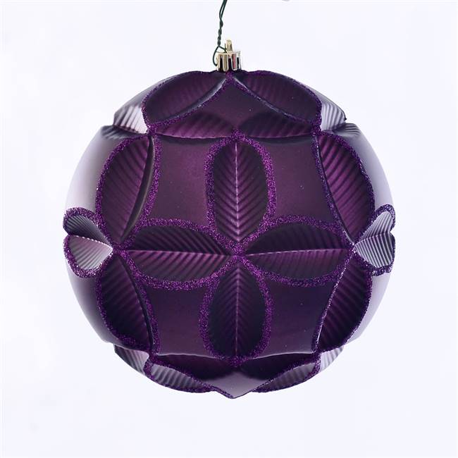 6" Plum Matte Clover Ball Ornament 2/Bg