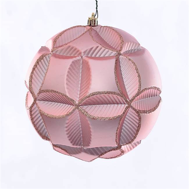 6" Rose Gold Matte Clover Ball Orn 2/Bg