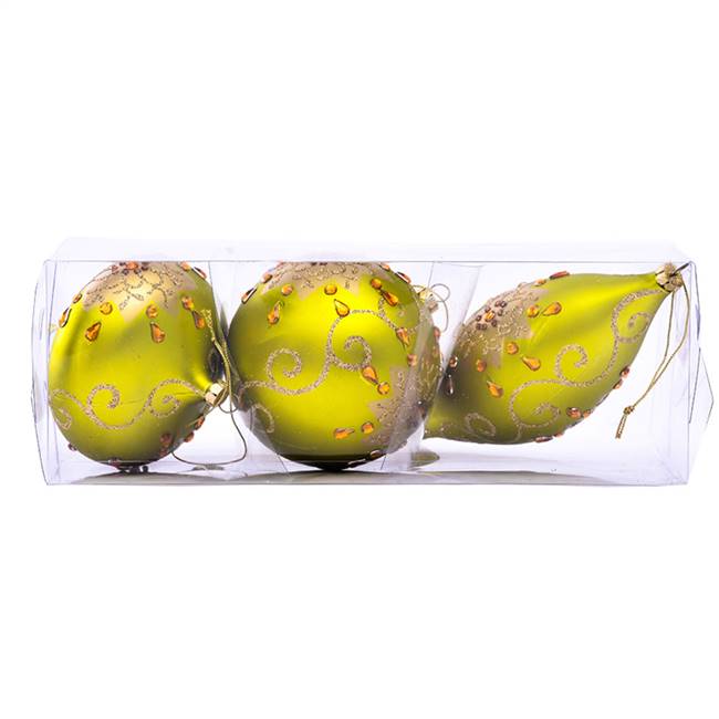 4-7" Lime Matte Glitter Orn Asst/3