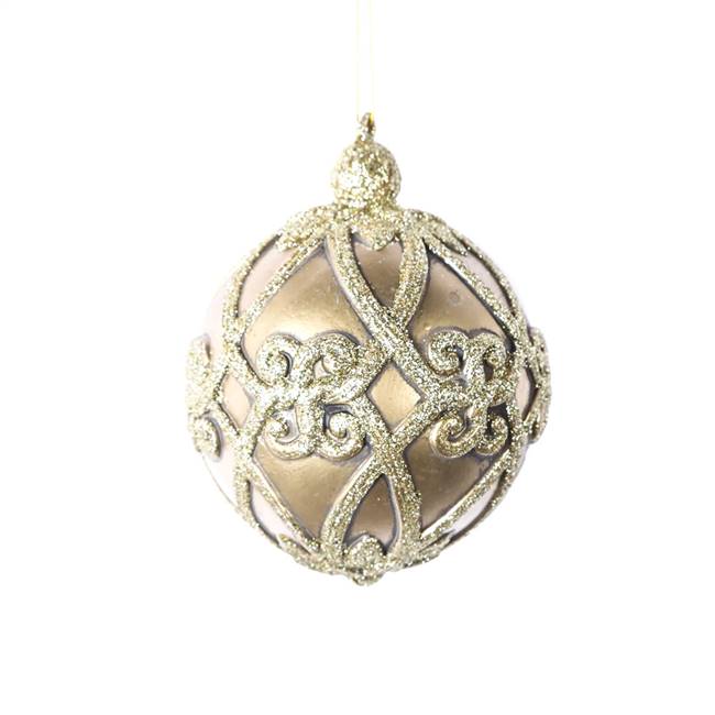 5" Champagne Antique Filigree Ball 3/Bag