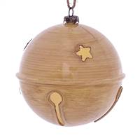 4" Tan Wood Grain Bell Orn 6/Bag