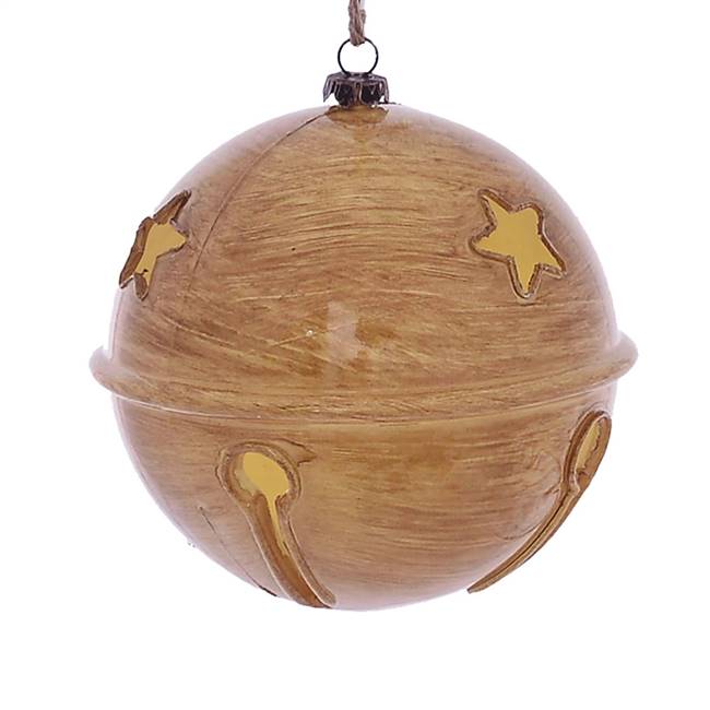 4.75" Tan Wood Grain Bell Orn 4/Bag