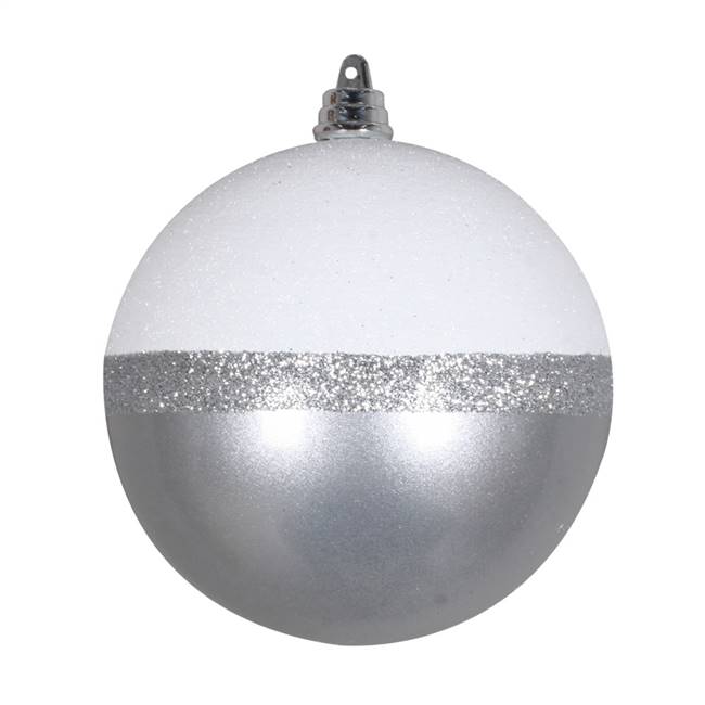 4" Silver Candy/White Glitter Ball 6/Bg