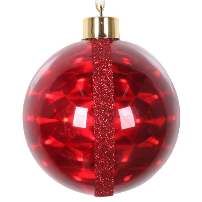 4" Red Glitter Reflector Ornament 4/Bag