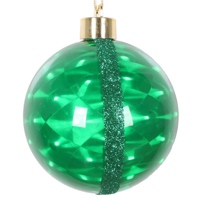 4" Green Glitter Reflector Ornament 4/Bg