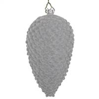 5" Silver Flocked Pinecone Ornament 4/Bg