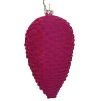 5" Fuchsia Flocked Pinecone Ornament 4/B