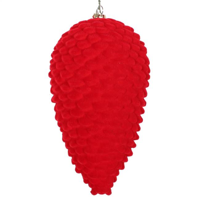 7" Red Flocked Pinecone Ornament 2/Bag