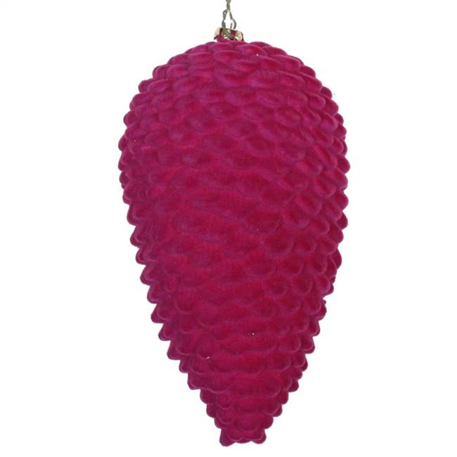 7" Fuchsia Flocked Pinecone Ornament 2/B