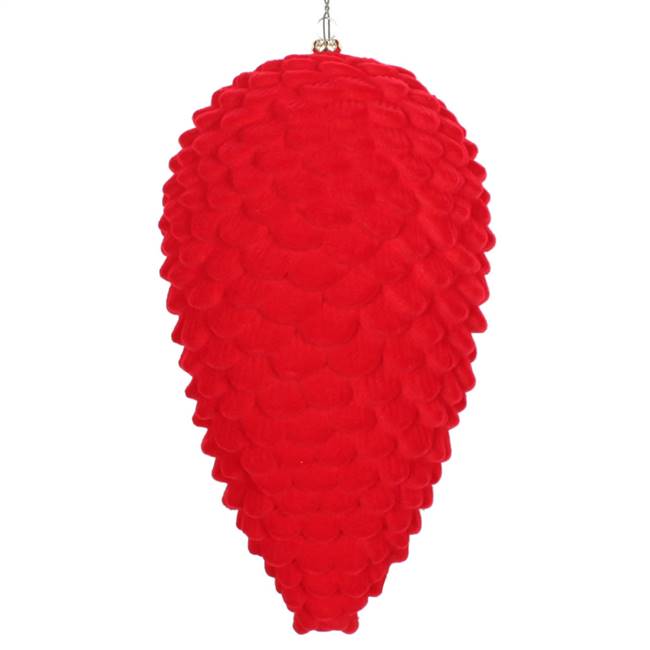 10" Red Flocked Pinecone Ornament