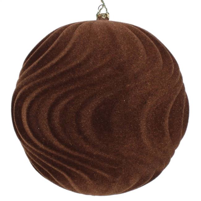 6" Chocolate Flocked Wave Ornament 2/Bag