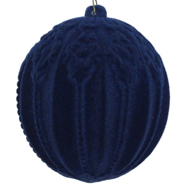 4" Midnight Blue Flocked Ball Orn 3/Bag