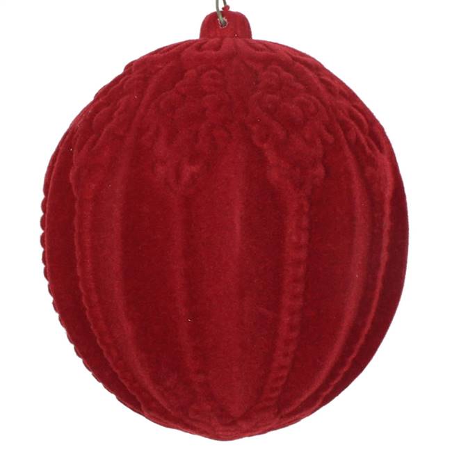 4" Burgundy Flocked Ball Ornament 3/Bag