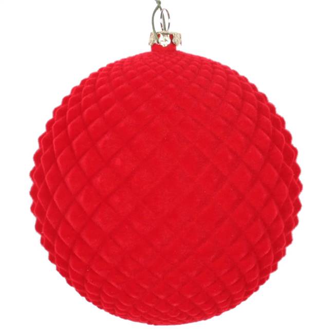 4" Red Flocked Durian Ornament 3/Bag