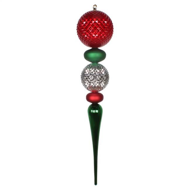 33" Red Silver Green Durian Finial Orn