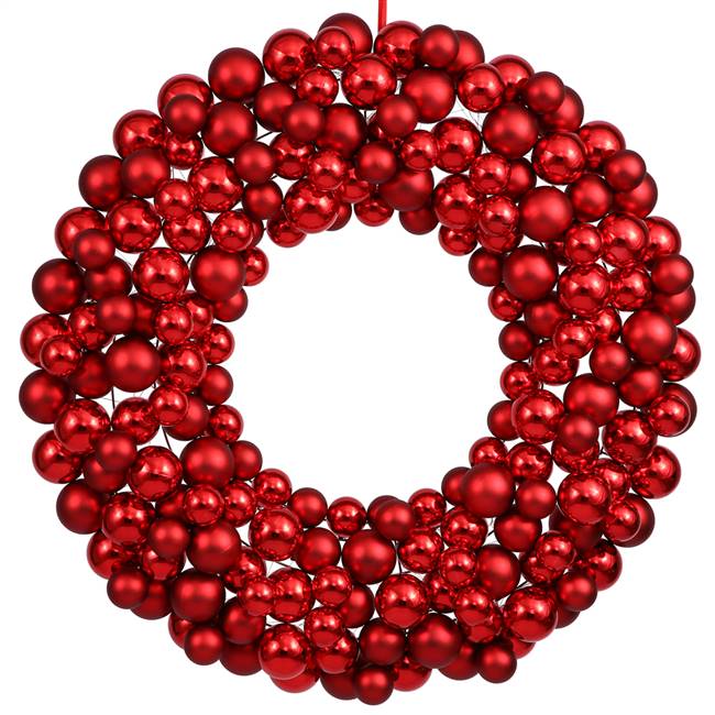 22" Red Colored Ball Wreath