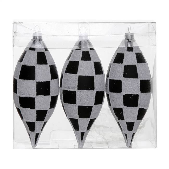 4.7" Black-White Check Glitter Drop 3/B