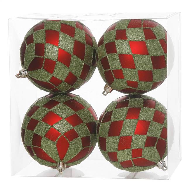 4" Red-Lime Diamond Glitter Ball 4/Box