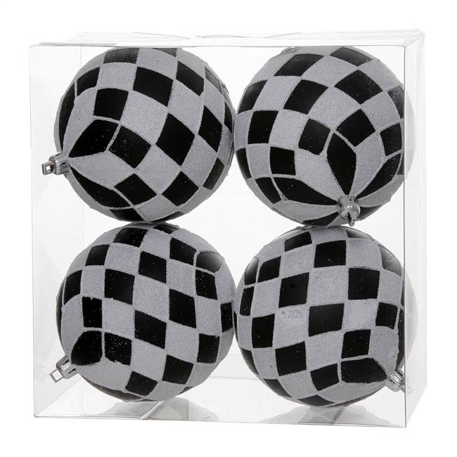 4.7" Black-White Diamond Glitt Ball 4/Bx