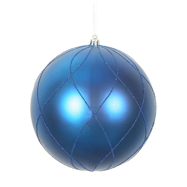 4" Blue Matt Glitter Swirl Ball 4/Bx