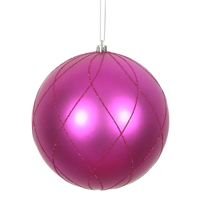 4" Fuchsia Matt Glitter Swirl Ball 4/Bx