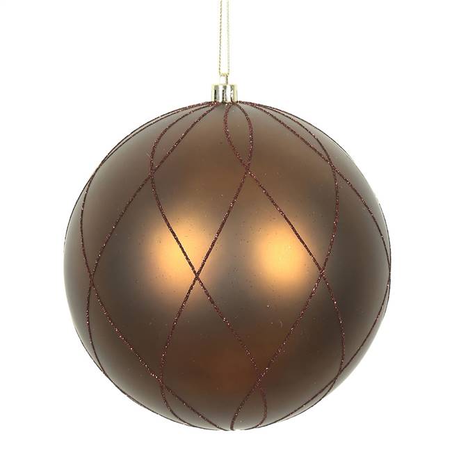 4" Mocha Matt Glitter Swirl Ball 4/Bx