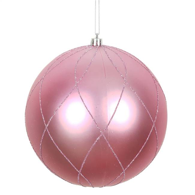 4" Pink Matt Glitter Swirl Ball 4/Bx