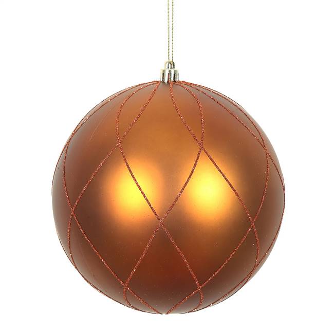 6" Copper Matt Glitter Swirl Ball 3/Bx
