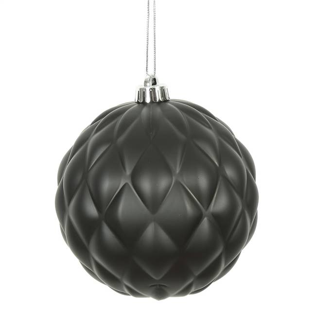 4" Black Matte Round Pine Cone 6/Bg