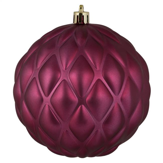 4" Berry Red Matte Round Pine Cone 6/Bg