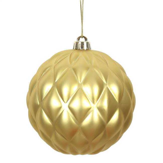 6" Gold Matte Round Pine Cone 4/Bg