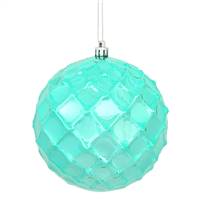 4" Teal Shiny Diamond Bauble 6/Bg