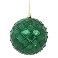 4" Midnght Grn Shiny Diamond Bauble 6/Bg