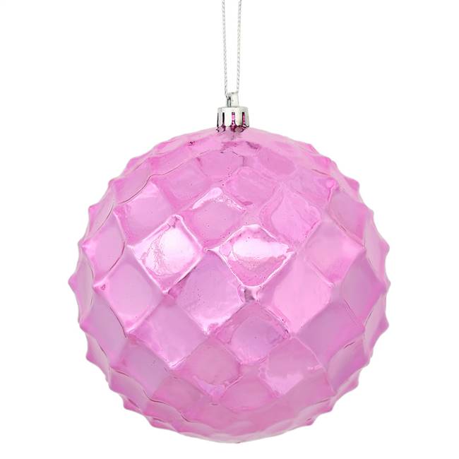 4" Pink Shiny Diamond Bauble 6/Bg