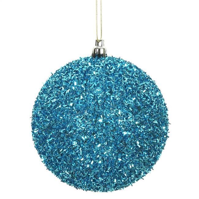 4" Turquoise Tinsel Ball 4/Bag