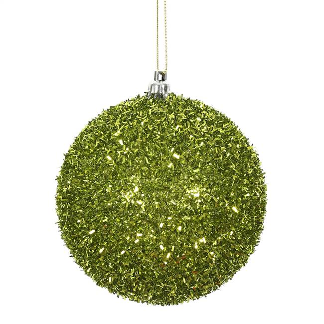 4" Lime Tinsel Ball 4/Bag