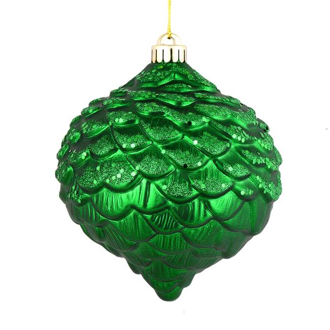 6" Green Glitter Pine Cone 6/Bag