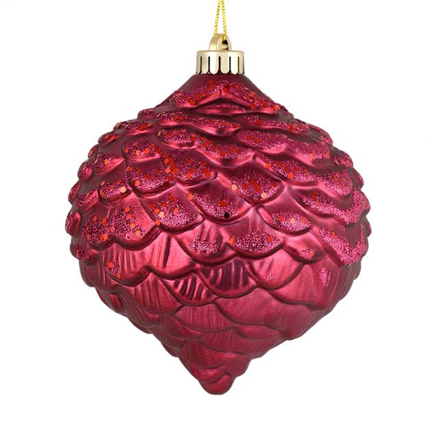 6" Berry Red Glitter Pine Cone 6/Bag