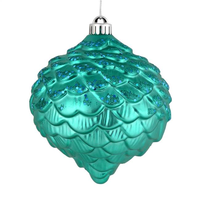 6" Teal Glitter Pine Cone 6/Bag