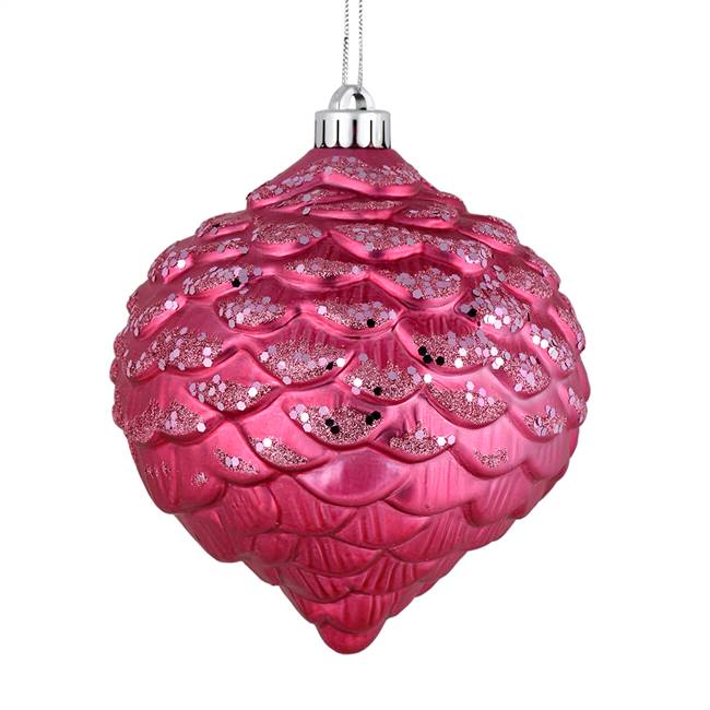 6" Mauve Glitter Pine Cone 6/Bag