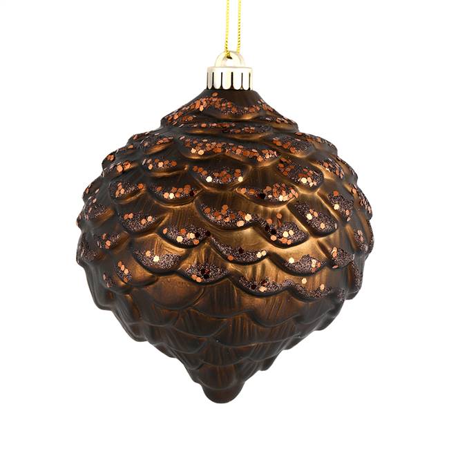 6" Chocolate Glitter Pine Cone 6/Bag