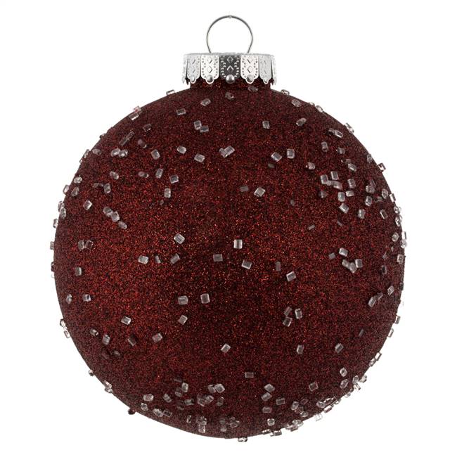 6" Burgundy Ice Ball Ornament 4/Bag