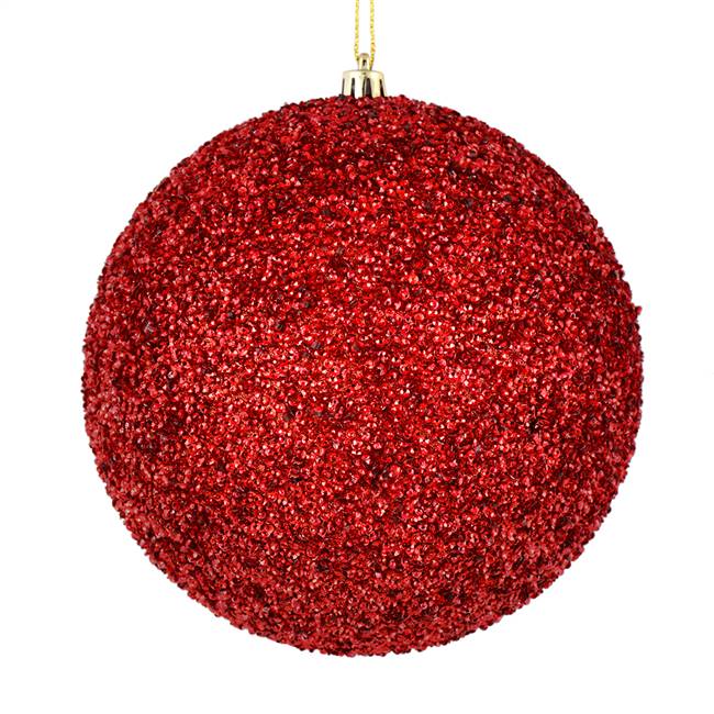 4" Red Beaded Ball Drilled 6/Bag