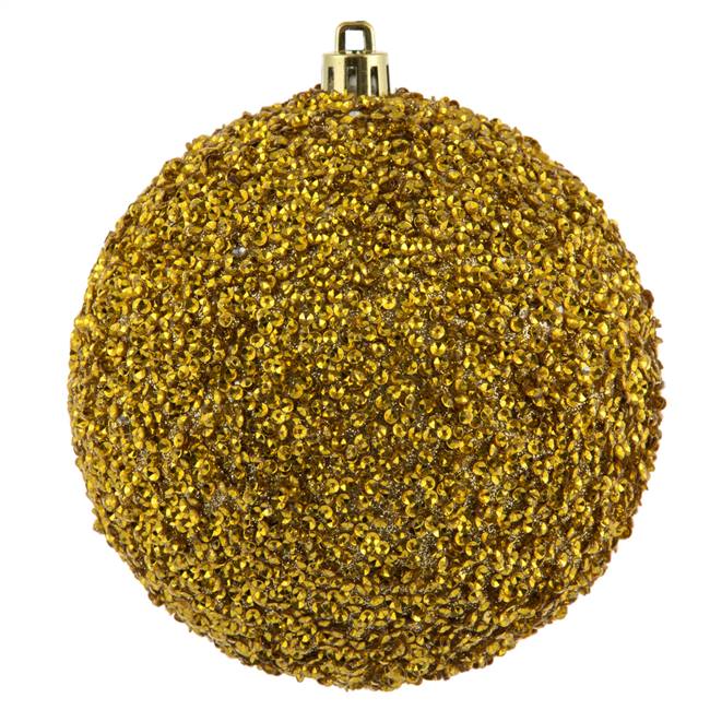 4" Gold Beaded Ball Drilled 6/Bag