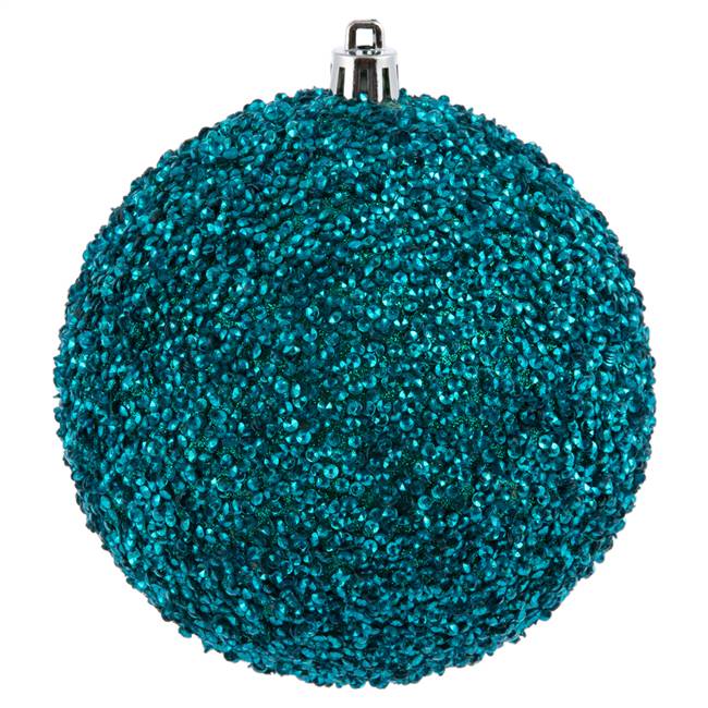 4" Teal Beaded Ball Drilled 6/Bag