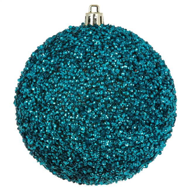 4" Sea Blue Beaded Ball Drilled 6/Bag