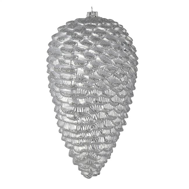 7" Silver Matte Glitter Pinecone 4/Bag