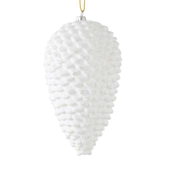 7" White Matte Glitter Pinecone 4/Bag