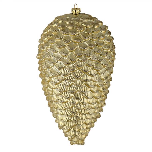 7" Champagne Matte Glitter Pinecone 4/Bg